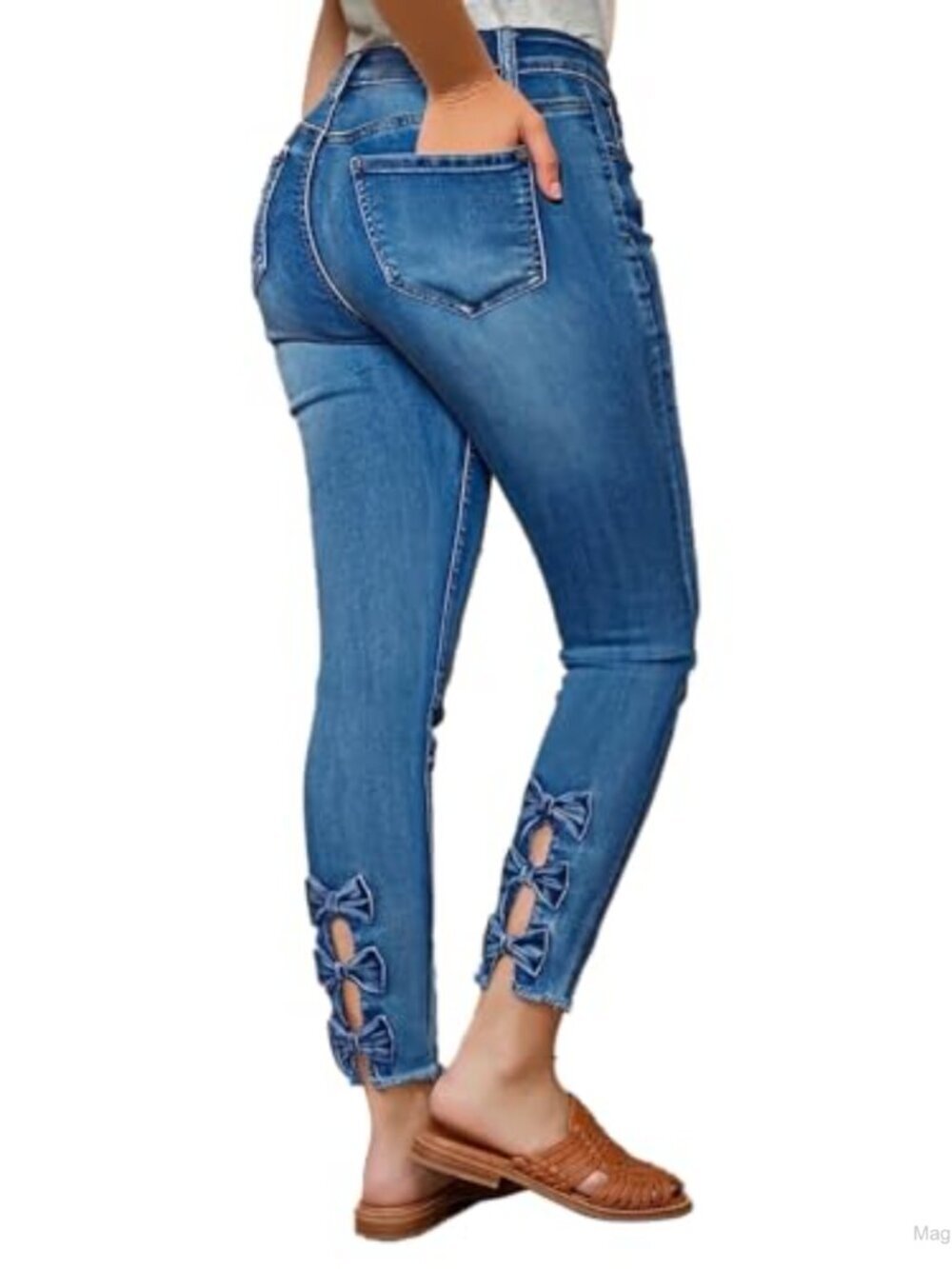 Women's Crop Skinny High Rise Butt Lifting Raw Hem Jeans Stretchable Cotton